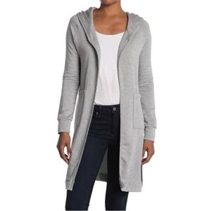 Go Couture Light Gray Knit Hooded Long Sleeve Open Duster Cardigan Small